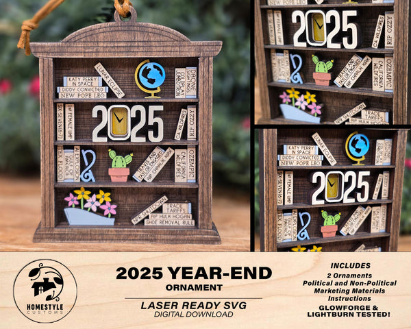 2025 Year End Ornament - Bookcase Edition - SVG, PDF, AI Files - Works on all Lasers