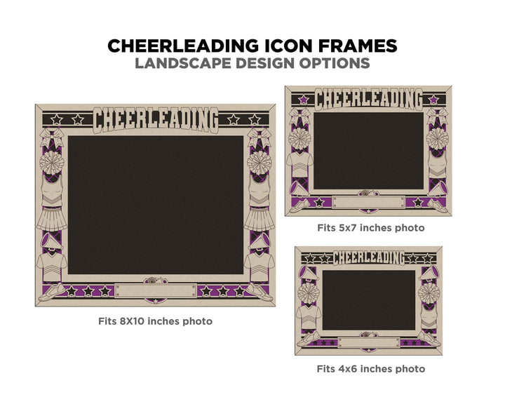 Cheerleading Icon Frames - Includes Frame Sizes 4x6, 5x7, 8x10 in Landscape and Portrait - Works with all Lasers