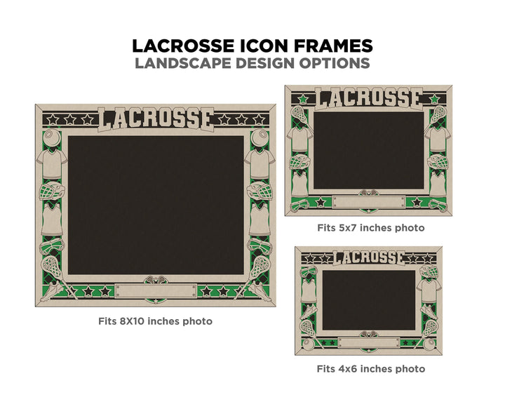Lacrosse Icon Frames - Includes Frame Sizes 4x6, 5x7, 8x10 in Landscape and Portrait - Works with all Lasers