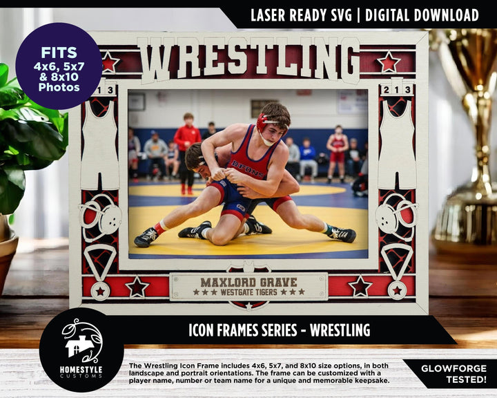 Wrestling Icon Frames - Includes Frame Sizes 4x6, 5x7, 8x10 in Landscape and Portrait - Works with all Lasers