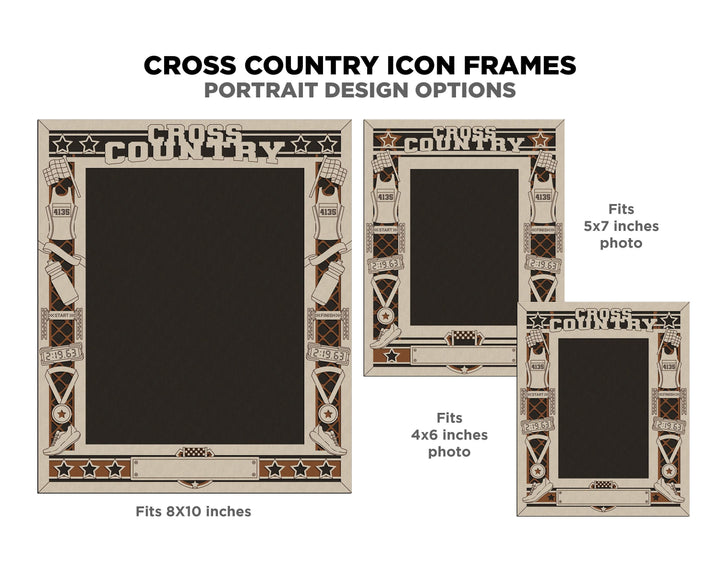 Cross Country Running Icon Frames - Includes Frame Sizes 4x6, 5x7, 8x10 in Landscape and Portrait - Works with all Lasers