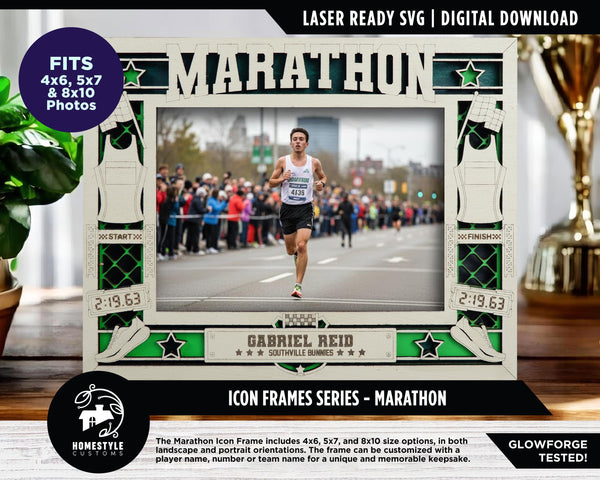 Marathon Icon Frames - Includes Frame Sizes 4x6, 5x7, 8x10 in Landscape and Portrait - Works with all Lasers