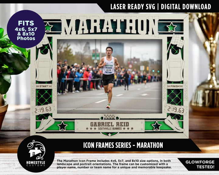 Marathon Icon Frames - Includes Frame Sizes 4x6, 5x7, 8x10 in Landscape and Portrait - Works with all Lasers