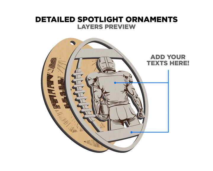 Detailed Football Spotlight Ornaments - Youth and Adult Options - SVG, PDF, AI File Download - Works with all Laser Types