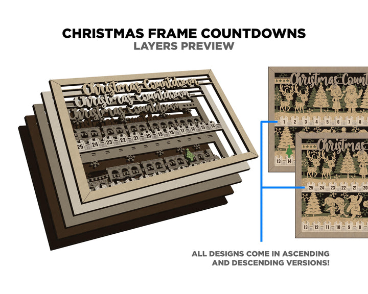 Christmas Frame Countdowns - 4 Themes Include - Portrait and Landscape options - Works with all Lasers