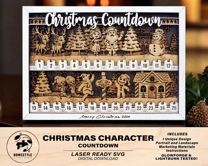 Christmas Character Countdowns - Portrait and Landscape options - Works with all Lasers
