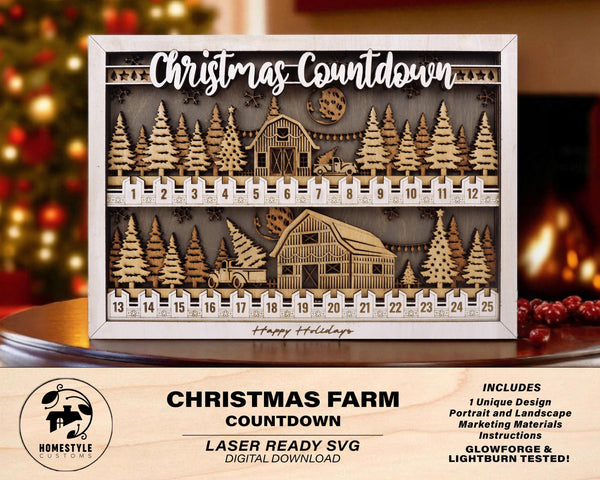 Christmas Farm Countdowns - Portrait and Landscape options - Works with all Lasers