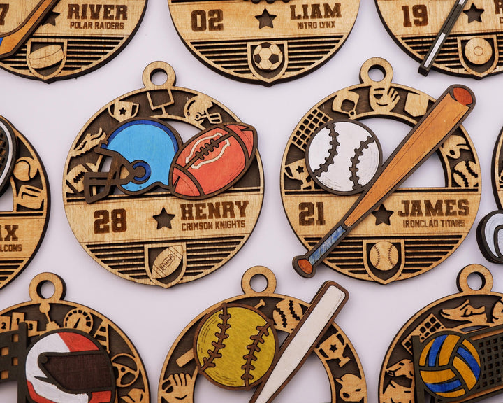 Iconic Sports Ornaments - Includes 13 Popular Sports - SVG, PDF, AI Files - Works on all Lasers