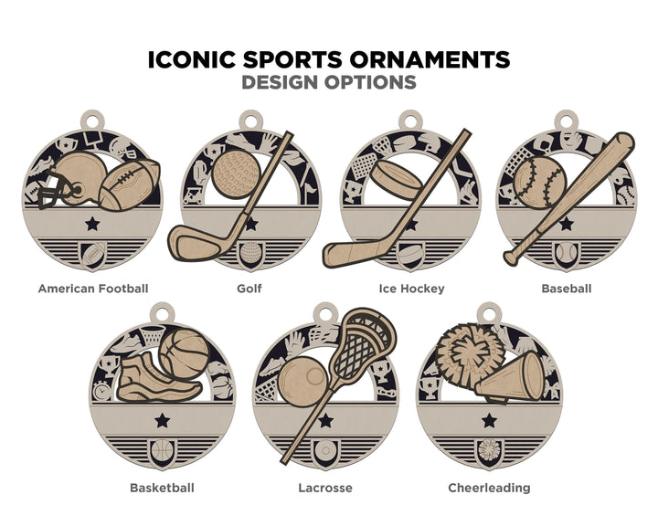 Iconic Sports Ornaments - Includes 13 Popular Sports - SVG, PDF, AI Files - Works on all Lasers