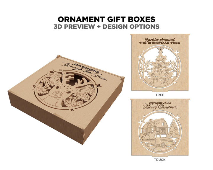 Ornament Gift Boxes - 8 Designs - Fits all wood thicknesses - SVG, PDF, AI Files - Works on all Lasers