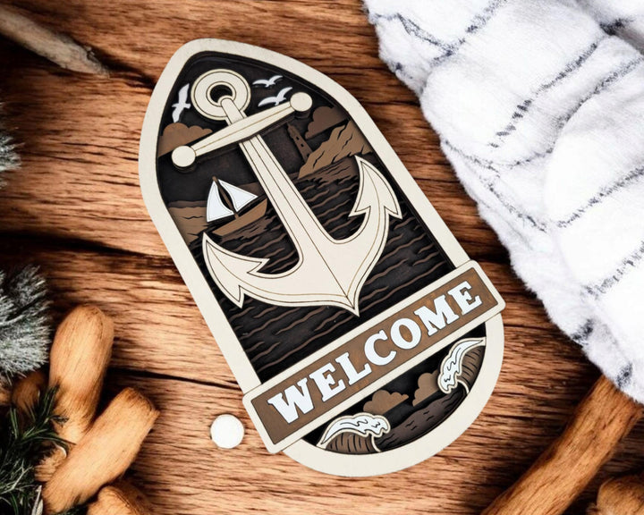 Welcome Door Hanger Signage - Anchor, Compass, Flower - SVG, PDF, AI Files - Works on all Lasers