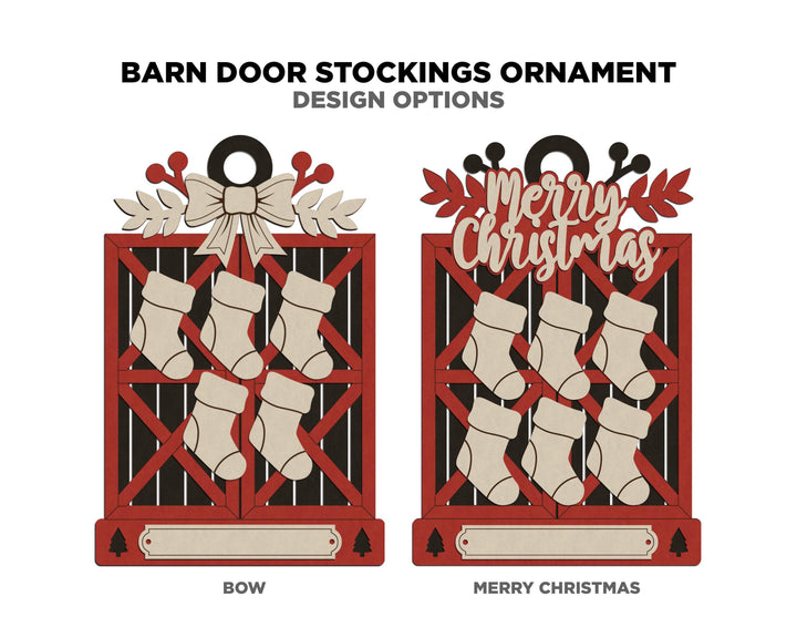 Barn Door Stocking Ornament - Add up to 8 Stockings - SVG, PDF, AI Files - Works on all Lasers
