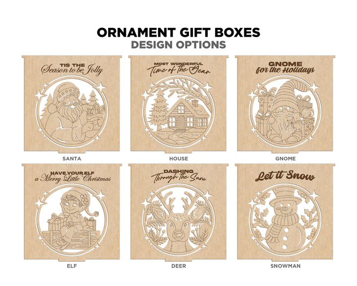 Ornament Gift Boxes - 8 Designs - Fits all wood thicknesses - SVG, PDF, AI Files - Works on all Lasers