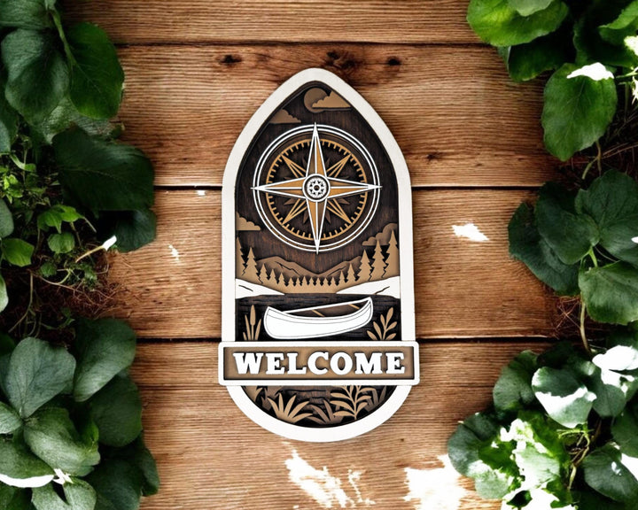Welcome Door Hanger Signage - Anchor, Compass, Flower - SVG, PDF, AI Files - Works on all Lasers