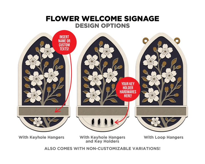 Welcome Door Hanger Signage - Anchor, Compass, Flower - SVG, PDF, AI Files - Works on all Lasers