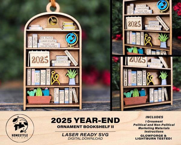2025 Year End Ornament - Bookcase Edition - SVG, PDF, AI Files - Works on all Lasers
