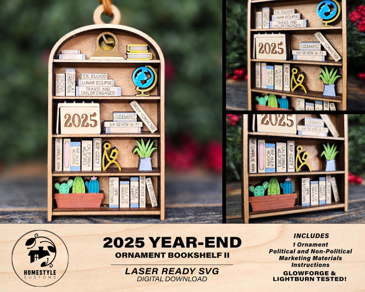 2025 Year End Ornament - Bookcase Edition - SVG, PDF, AI Files - Works on all Lasers