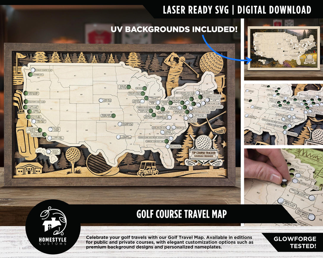The Golf Course Travel Map Tracker - SVG, PDF, AI Files - Works with a ...