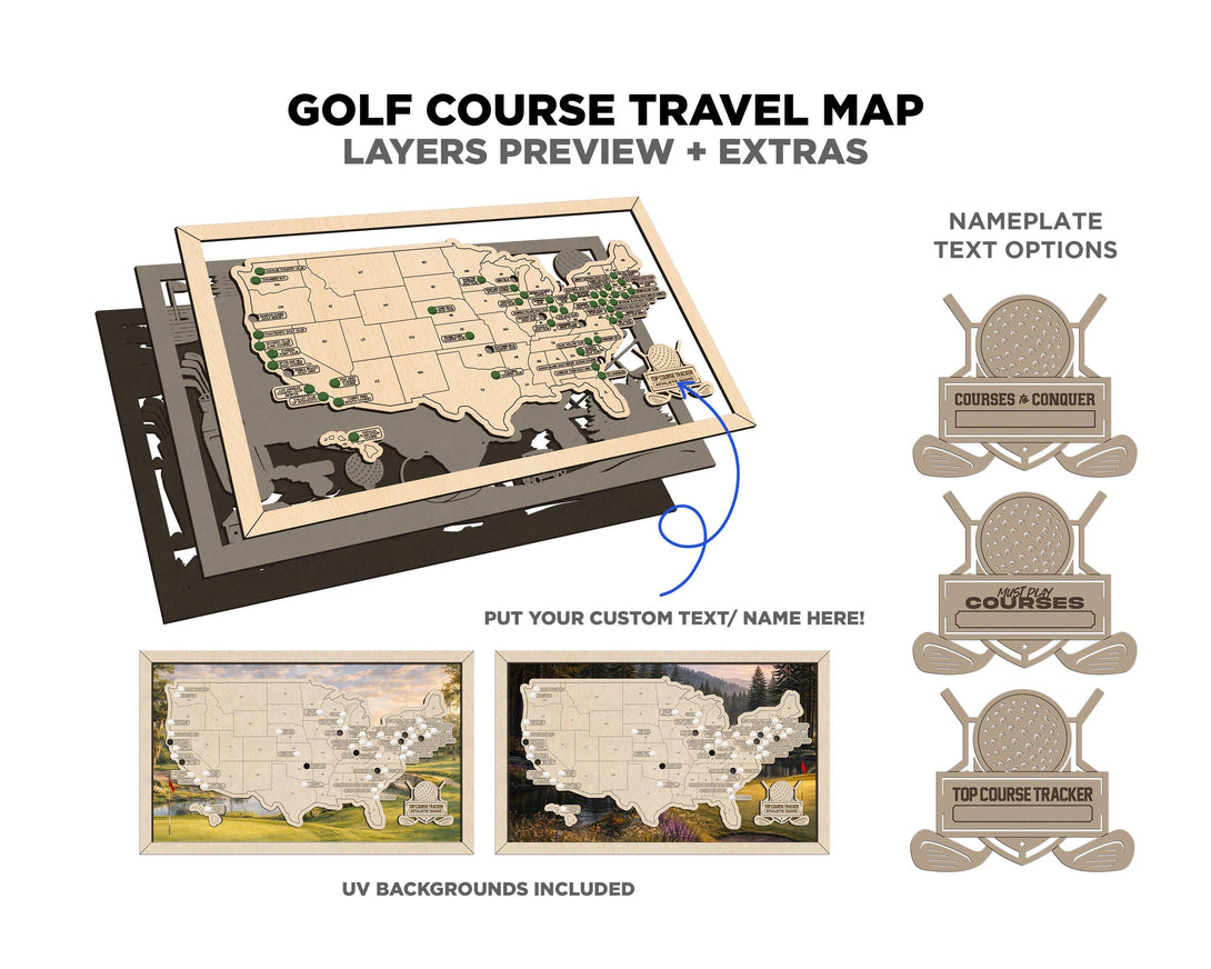 The Golf Course Travel Map Tracker - SVG, PDF, AI Files - Works with a ...