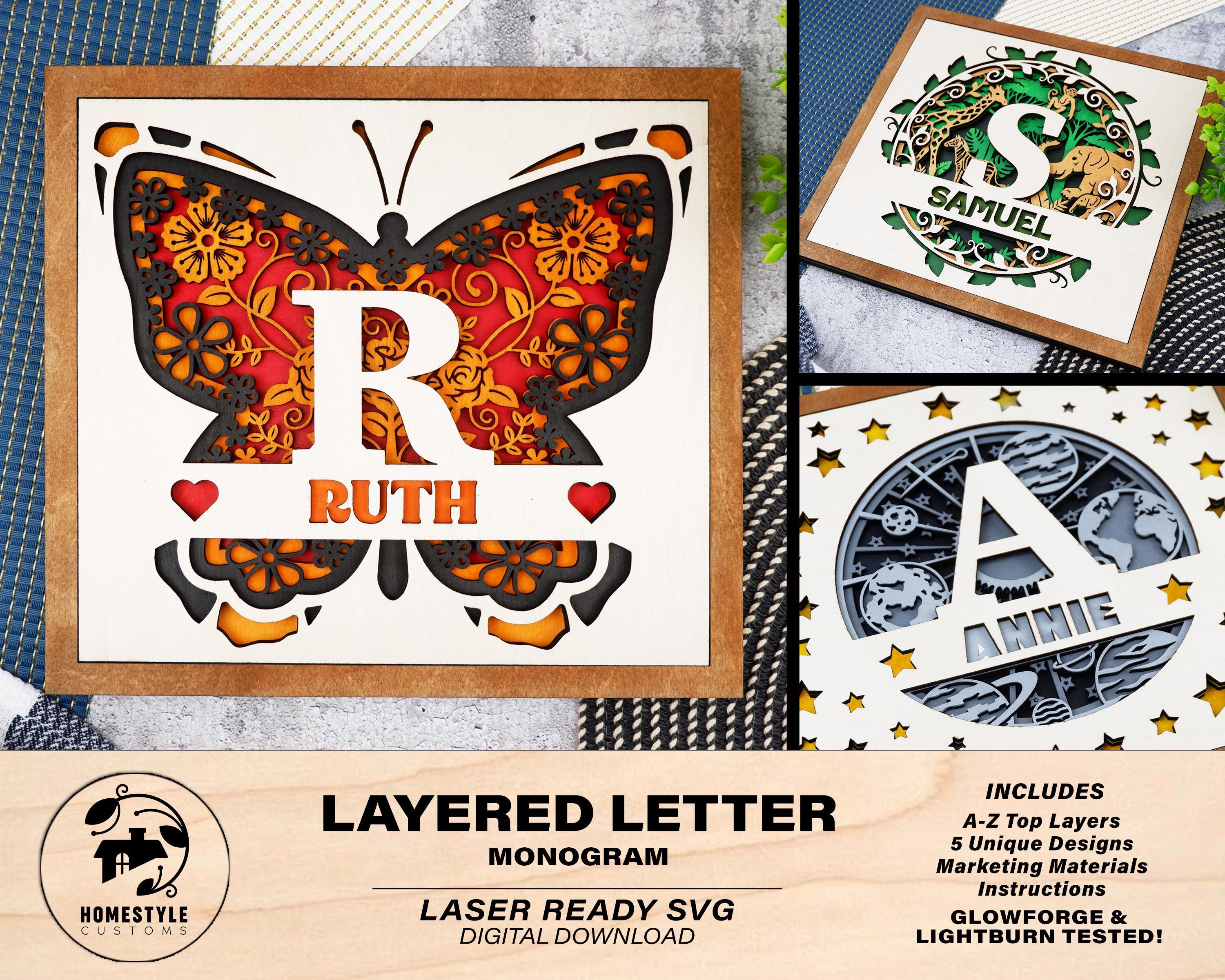 Layered Letter Monograms - 5 Layered Kids Designs - SVG, PDF, AI File ...