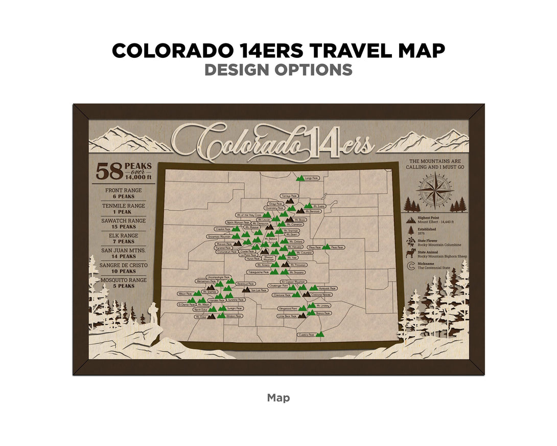 Colorado 14ers Travel Map - SVG, PDF, AI Files - Works with all Lasers ...