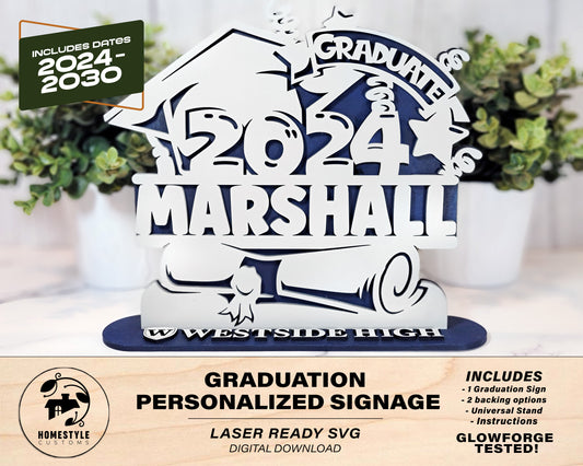 Graduation Personalized Signage (2023 to 2030) - SVG File Download - Sized for Glowforge - Customizable Monogram