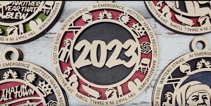 2023 Themed Ornaments - 28 Unique Laser Designs - SVG, PDF, AI File Download - Sized for Glowforge