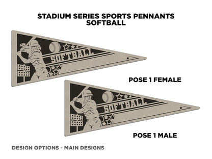 Stadium Series Sports Pennants - Softball - 12 Variations Included - Male and Female Options - Tested on Glowforge & Lightburn