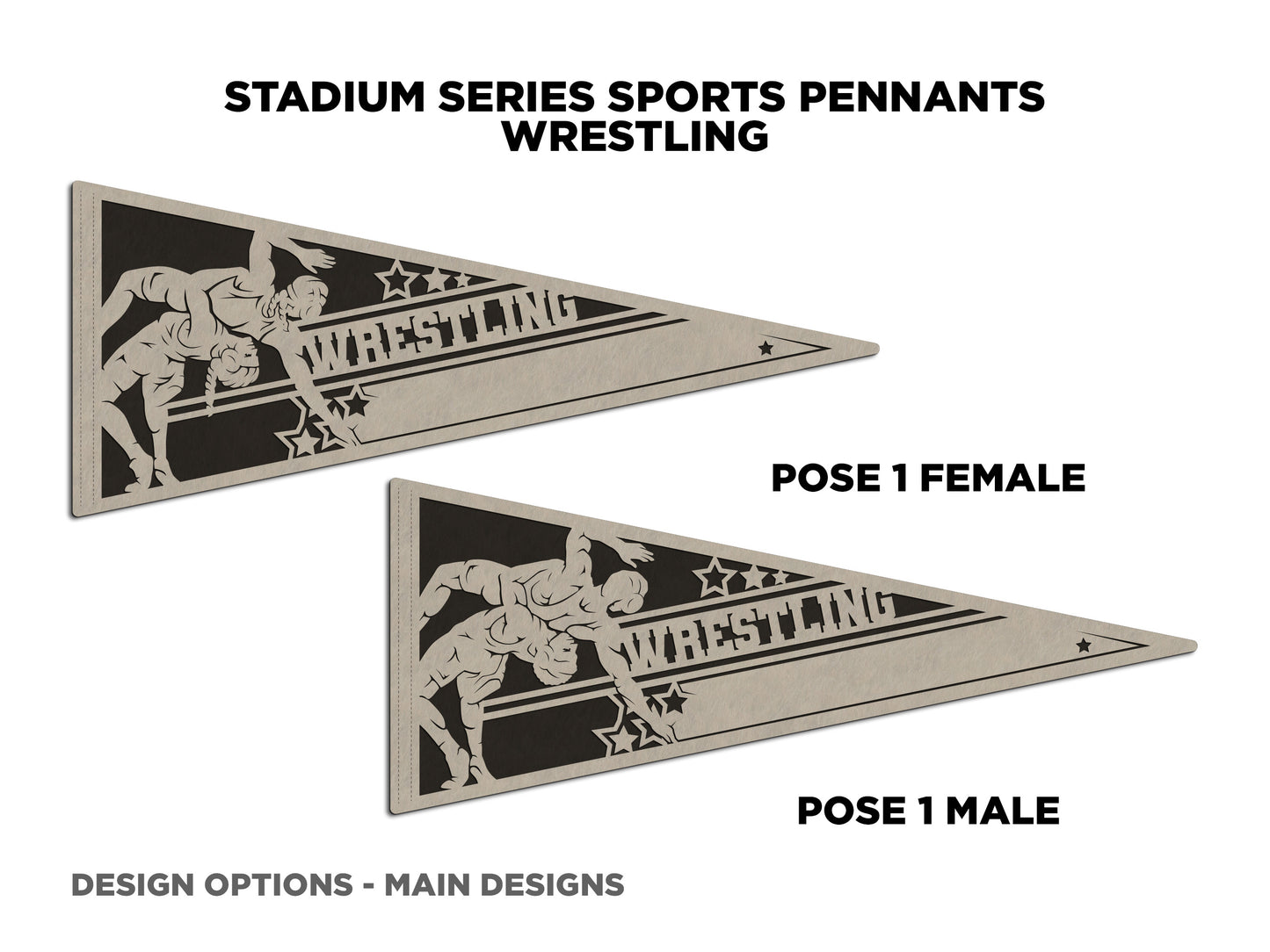 Stadium Series Sports Pennants - Wrestling - 12 Variations Included - Male and Female Options - Tested on Glowforge & Lightburn