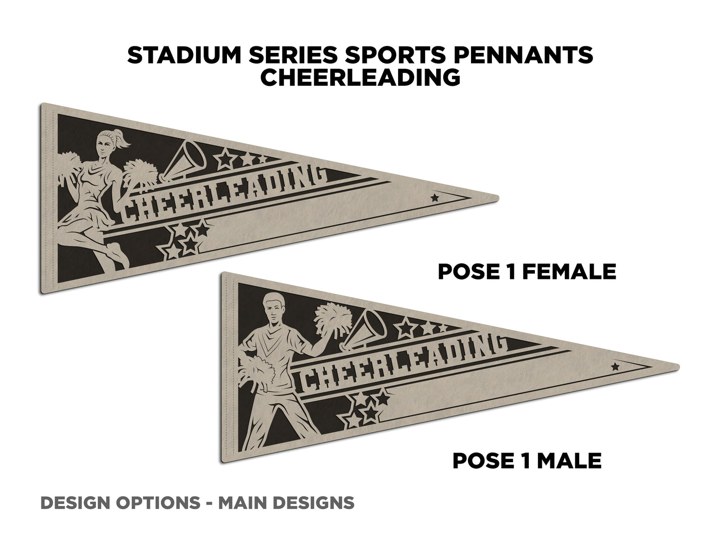 Stadium Series Sports Pennants - Cheerleading - 12 Variations Included - Male and Female Options - Tested on Glowforge & Lightburn