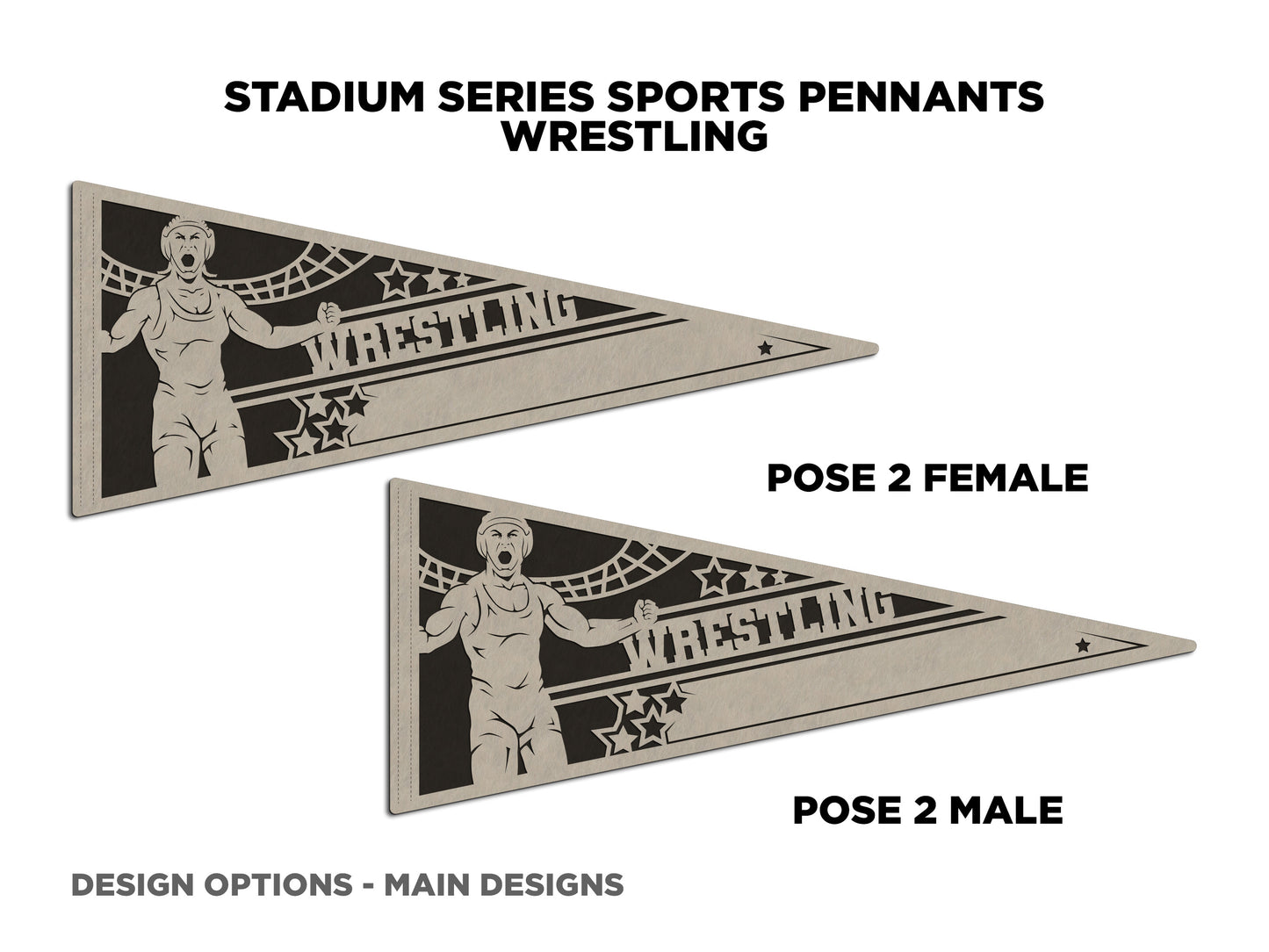 Stadium Series Sports Pennants - Wrestling - 12 Variations Included - Male and Female Options - Tested on Glowforge & Lightburn