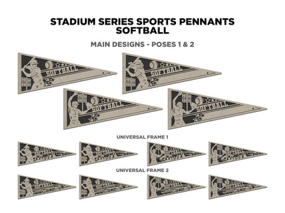 Stadium Series Sports Pennants Expansion 1 - 5 Sports - 60 Variations Included - Male and Female Options - Tested on Glowforge & Lightburn