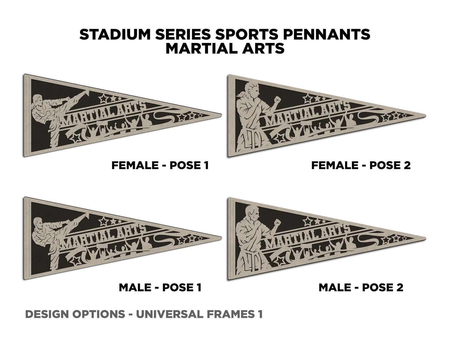 Stadium Series Sports Pennants - Martial Arts - 12 Variations Included - Male and Female Options - Tested on Glowforge & Lightburn