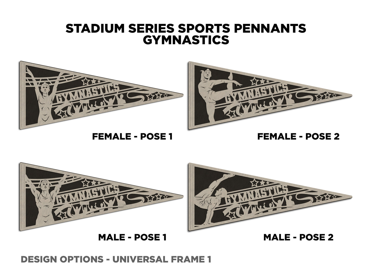 Stadium Series Sports Pennants - Gymnastics - 12 Variations Included - Male and Female Options - Tested on Glowforge & Lightburn