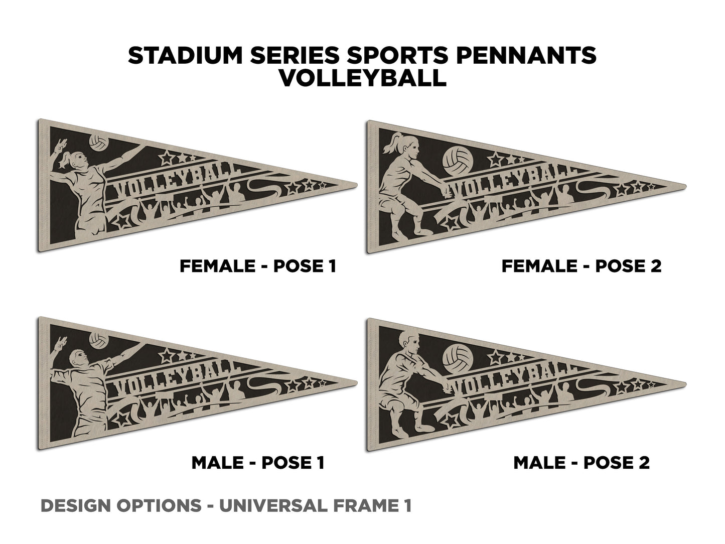 Stadium Series Sports Pennants - Volleyball - 12 Variations Included - Male and Female Options - Tested on Glowforge & Lightburn