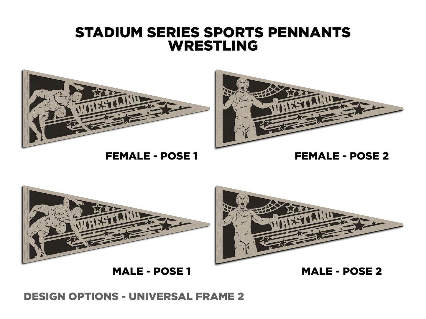 Stadium Series Sports Pennants - Wrestling - 12 Variations Included - Male and Female Options - Tested on Glowforge & Lightburn