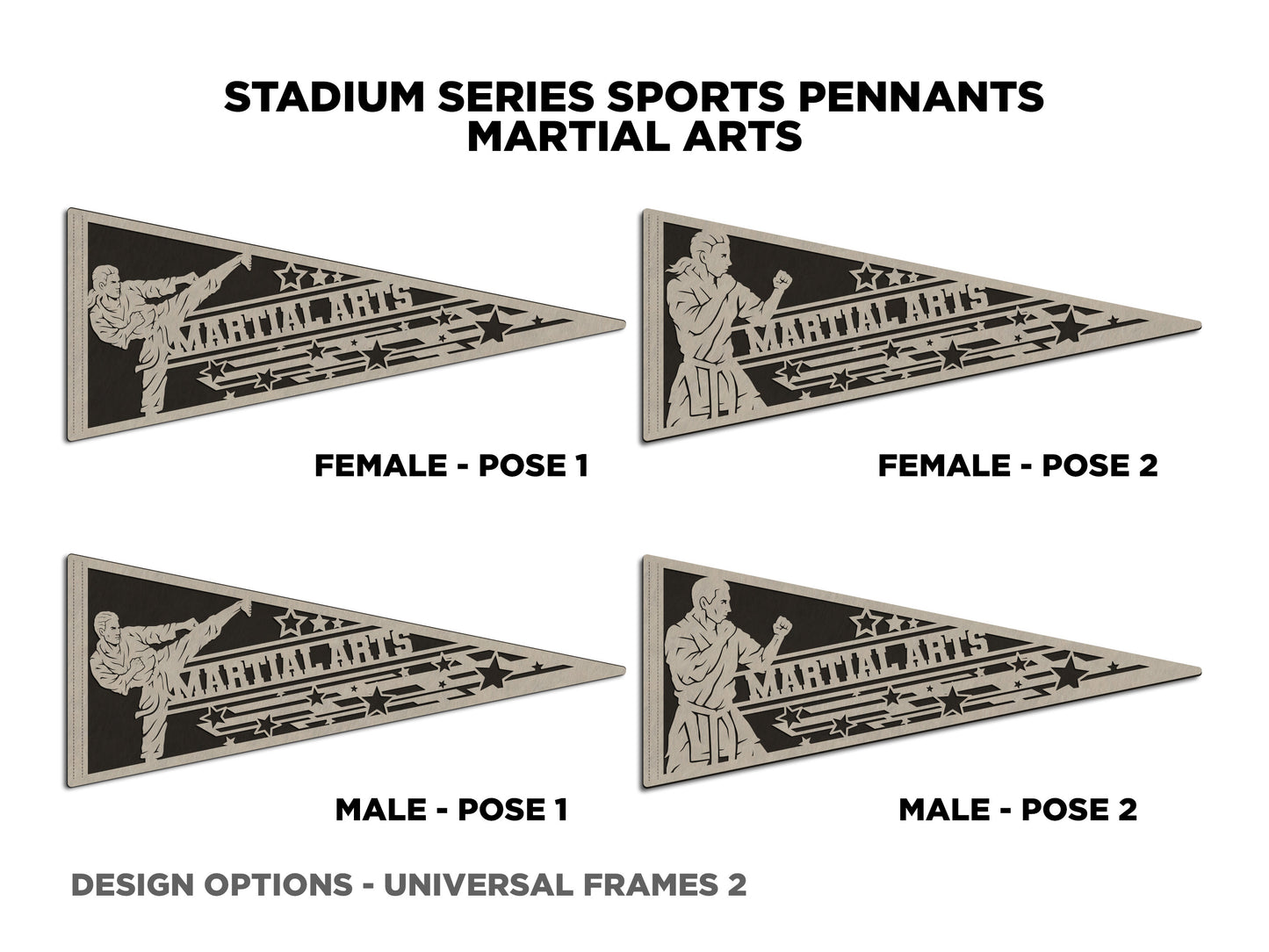 Stadium Series Sports Pennants - Martial Arts - 12 Variations Included - Male and Female Options - Tested on Glowforge & Lightburn