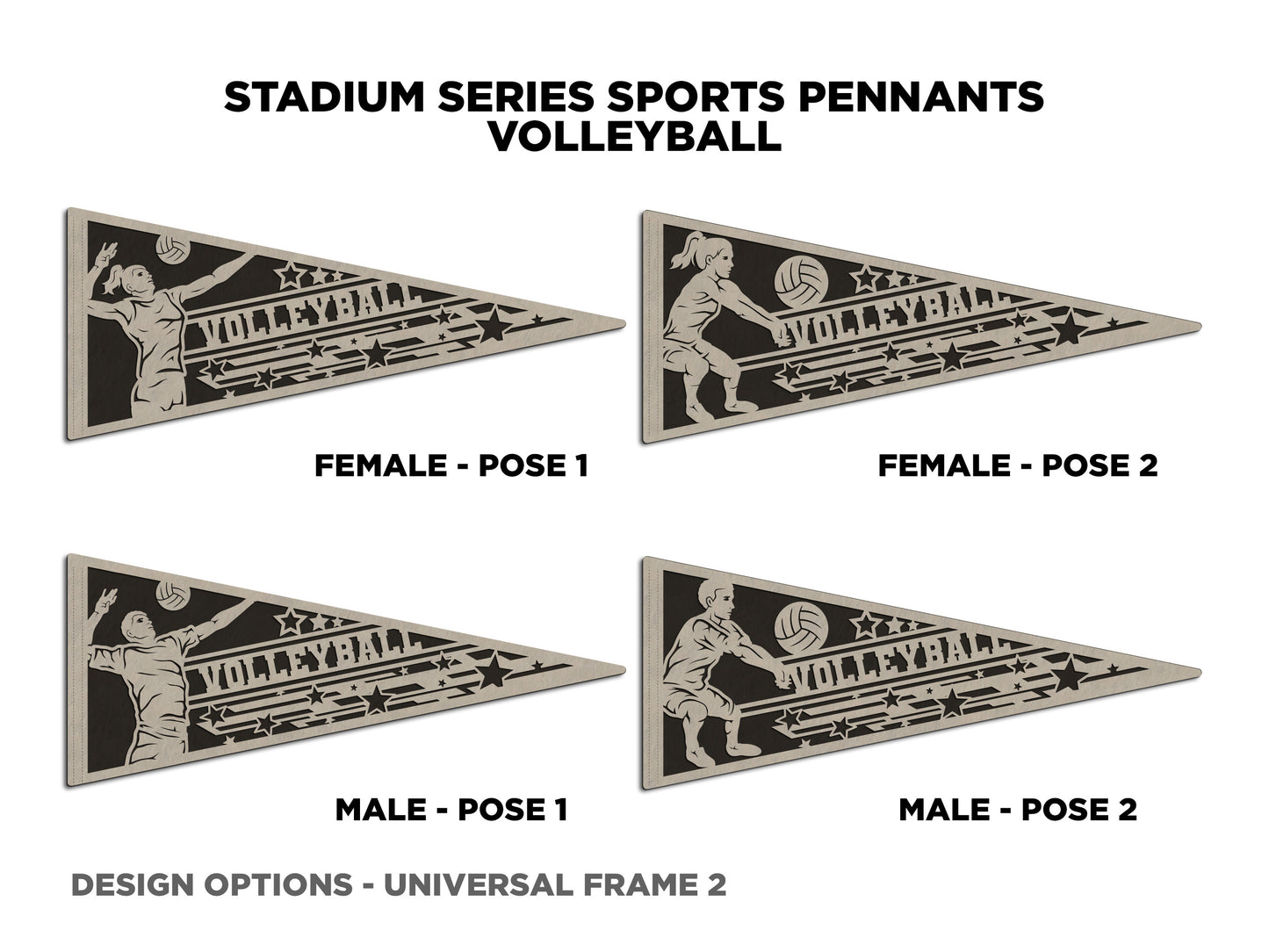 Stadium Series Sports Pennants - Volleyball - 12 Variations Included - Male and Female Options - Tested on Glowforge & Lightburn