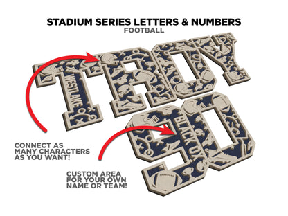 Stadium Series Letters and Numbers - Football - Customizable and Non Customizable options included - Tested on Glowforge & Lightburn