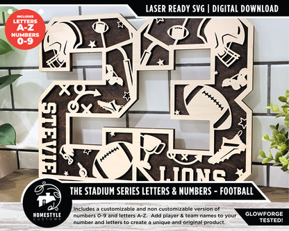 Stadium Series Letters and Numbers - Football - Customizable and Non Customizable options included - Tested on Glowforge & Lightburn