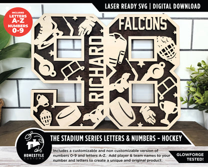 Stadium Series Letters and Numbers - Hockey - Customizable and Non Customizable options included - Tested on Glowforge & Lightburn