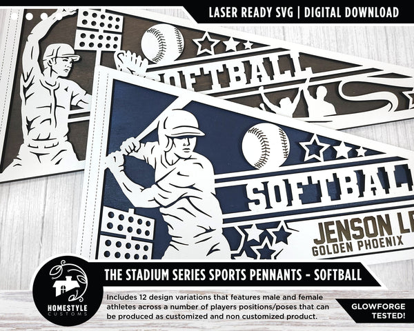 Stadium Series Sports Pennants - Softball - 12 Variations Included - Male and Female Options - Tested on Glowforge & Lightburn