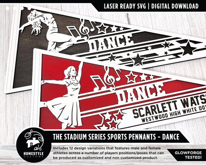 Stadium Series Sports Pennants - Dance - 12 Variations Included - Male and Female Options - Tested on Glowforge & Lightburn