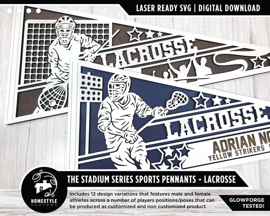 Stadium Series Sports Pennants - Lacrosse - 12 Variations Included - Male and Female Options - Tested on Glowforge & Lightburn