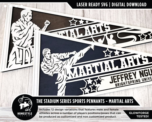 Stadium Series Sports Pennants - Martial Arts - 12 Variations Included - Male and Female Options - Tested on Glowforge & Lightburn
