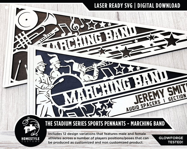 Stadium Series Sports Pennants - Marching Band - 6 Variations Included - Male and Female Options - Tested on Glowforge & Lightburn
