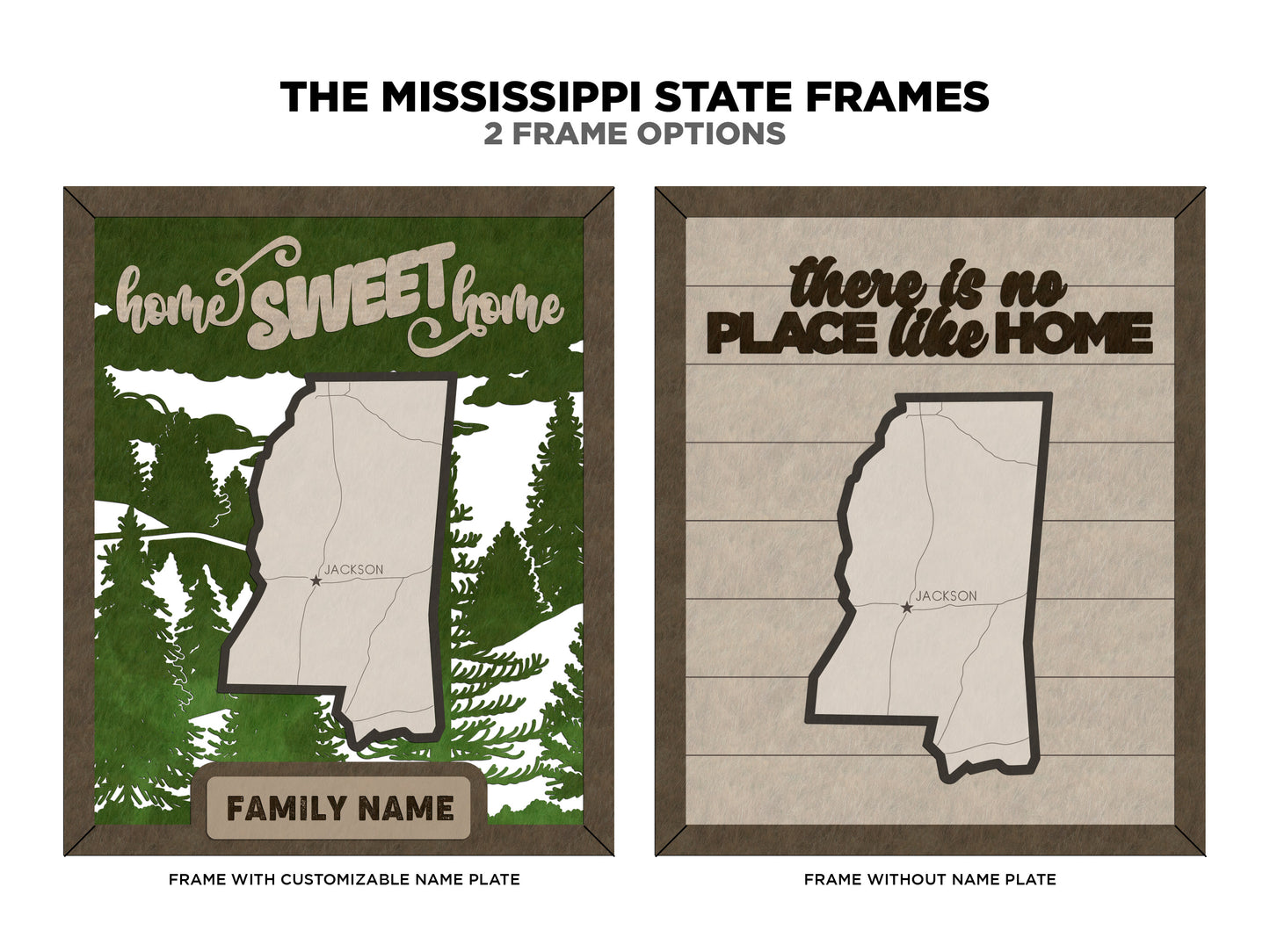 The Mississippi State Frame - 13 text options, 12 backgrounds, 25 icons Included - Make over 7,500 designs - Glowforge & Lightburn Tested