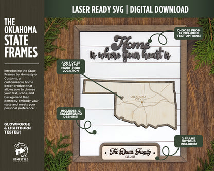 The Oklahoma State Frame - 13 text options, 12 backgrounds, 25 icons Included - Make over 7,500 designs - Glowforge & Lightburn Tested