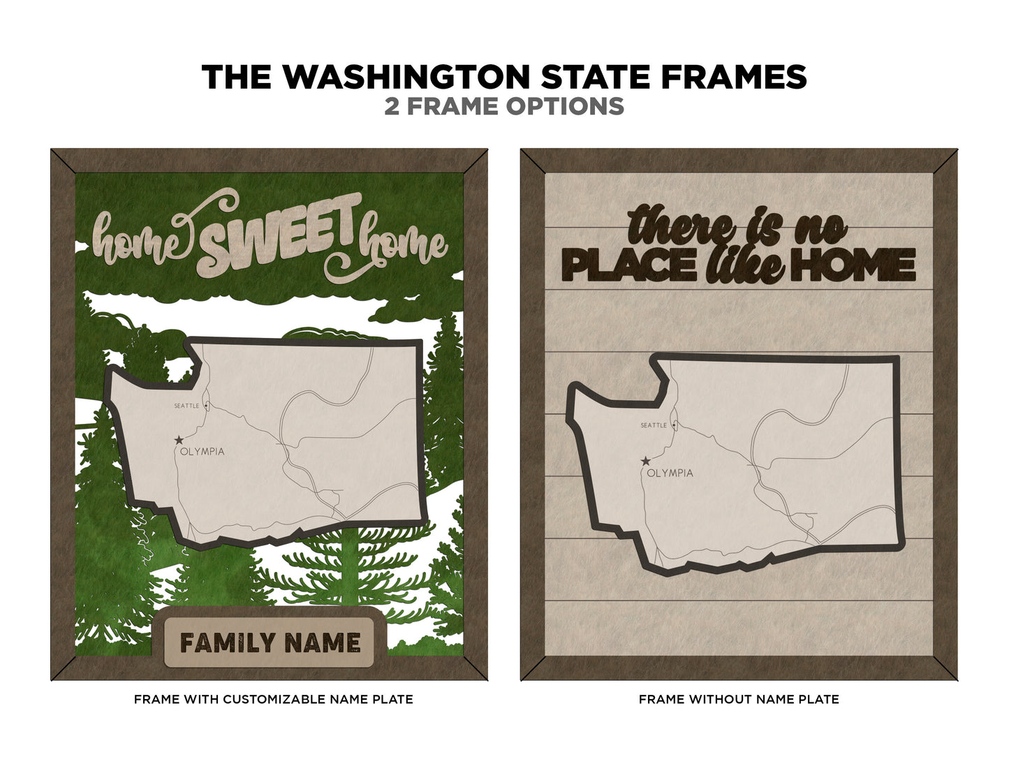 The Washington State Frame - 13 text options, 12 backgrounds, 25 icons Included - Make over 7,500 designs - Glowforge & Lightburn Tested