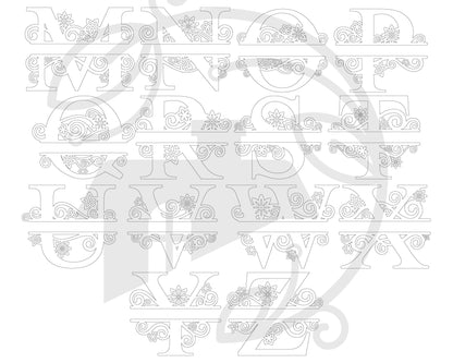Floral Split Letter Monogram - SVG File Download - Sized for Glowforge - Customizable Monogram